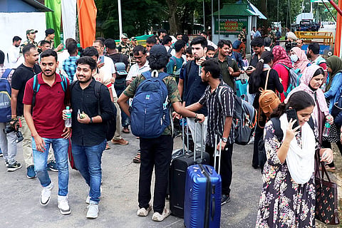 Students at Akhura Check post in Agartala